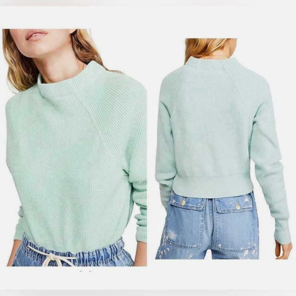 Free People Too Good Mockneck Sweater in Opaline Green